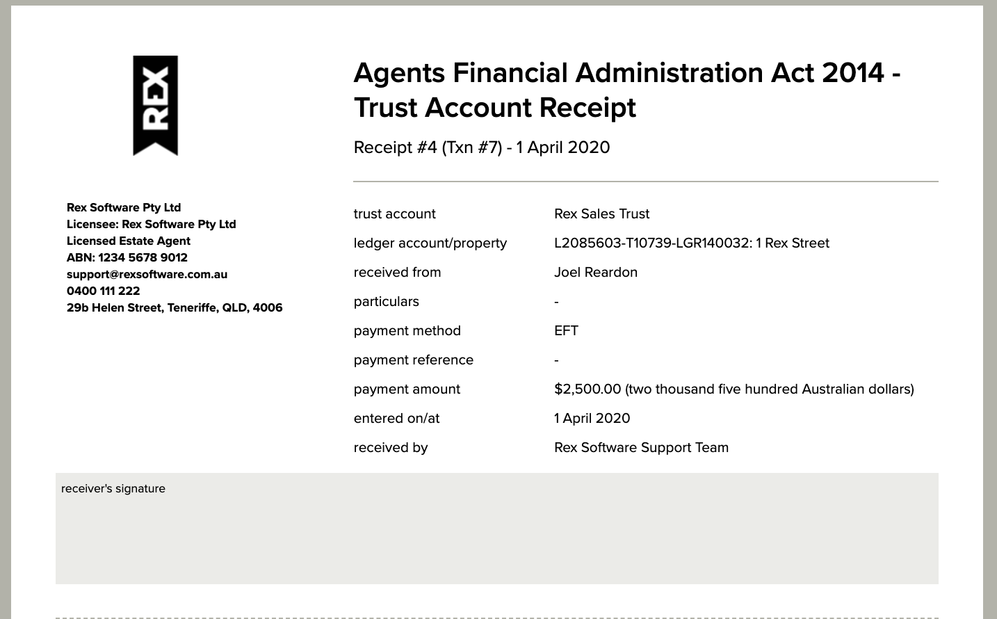 Trust Account Receipt Template Qld