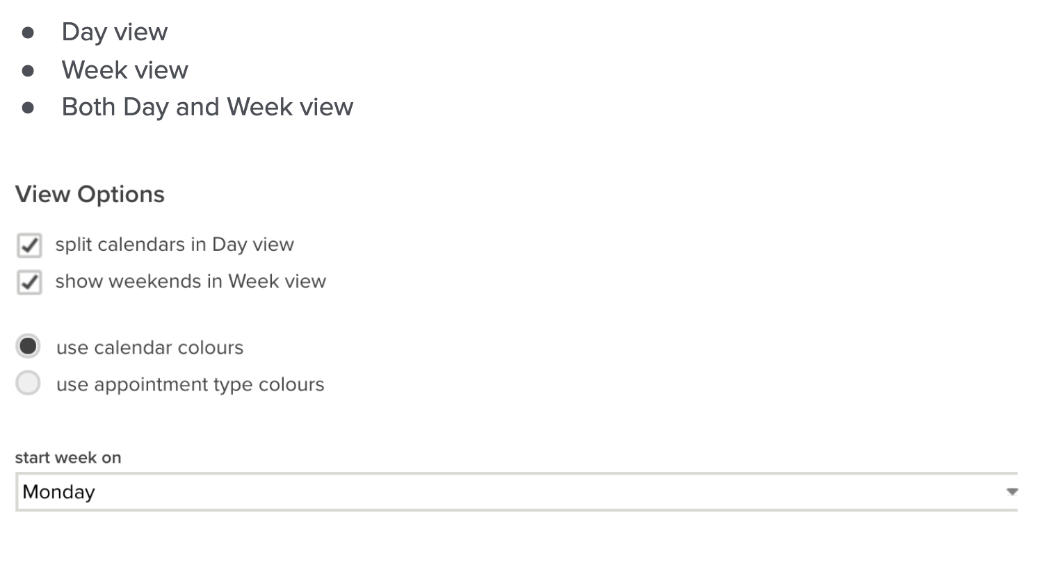 Default calendar view setting