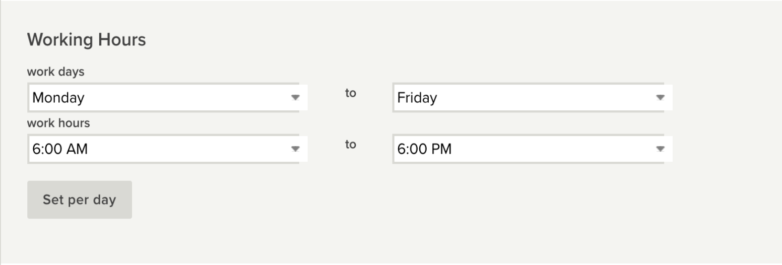 Working hours setting